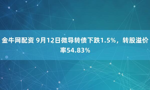 金牛网配资 9月12日微导转债下跌1.5%,转股溢价率54.83%